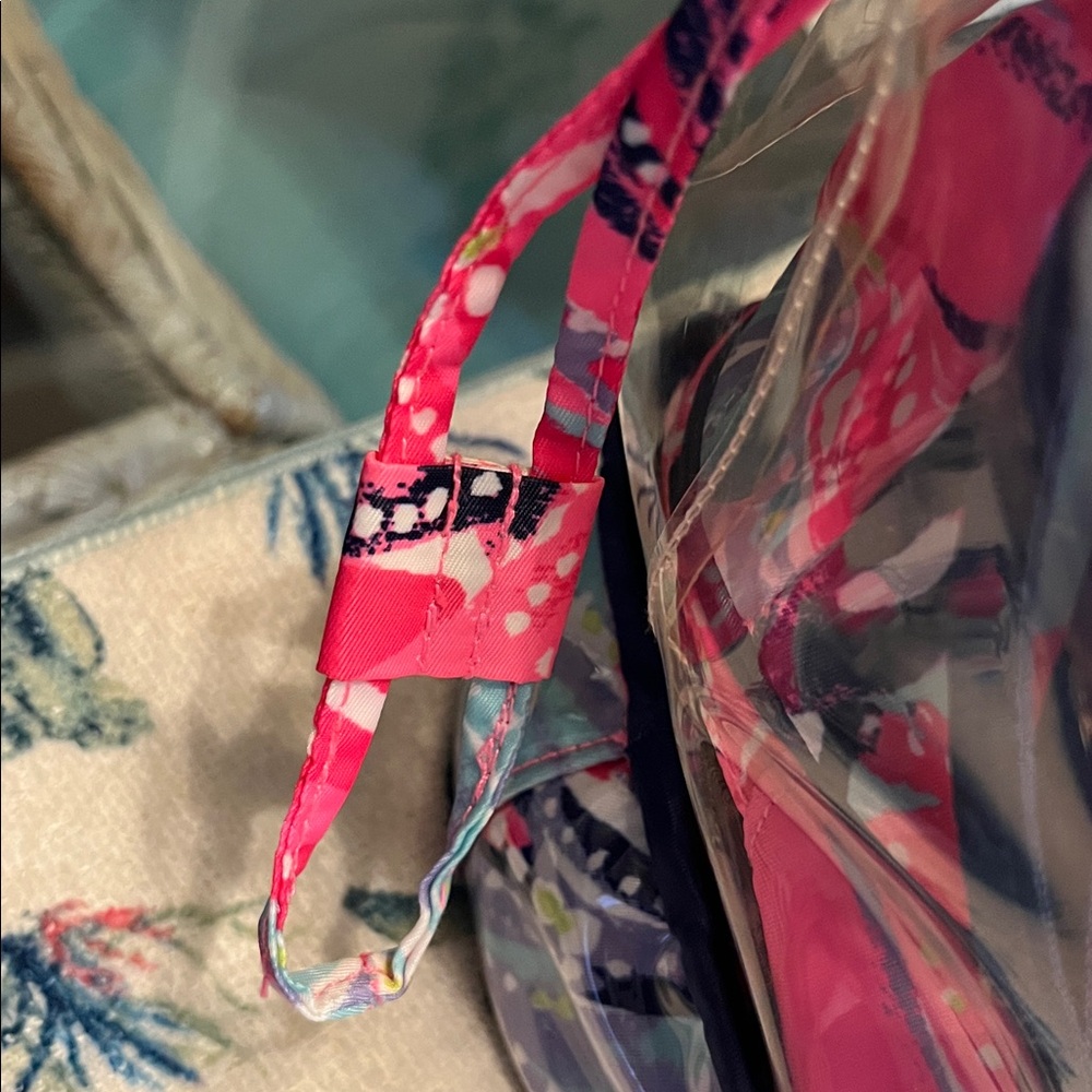 Pink Patterned Clear Drawstring Cosmetic Bag - image 3